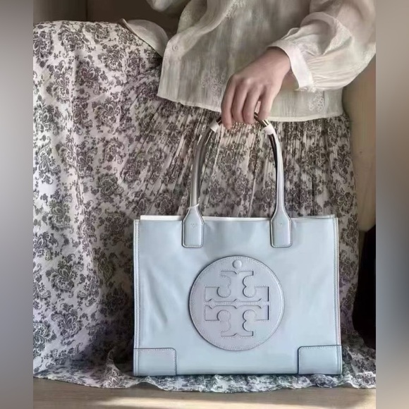 NWT Tory Burch Small Ella Nylon Tote Powder Blue - Picture 7 of 8